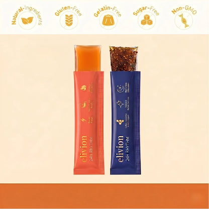Daily Wellness Jelly Sticks AM & PM, Healthy Metabolism & Relaxation Support - 14 Sticks, Apple & Blueberry, Contains Apple Cider Vinegar, Collagen, Chia Seeds, Non-GMO