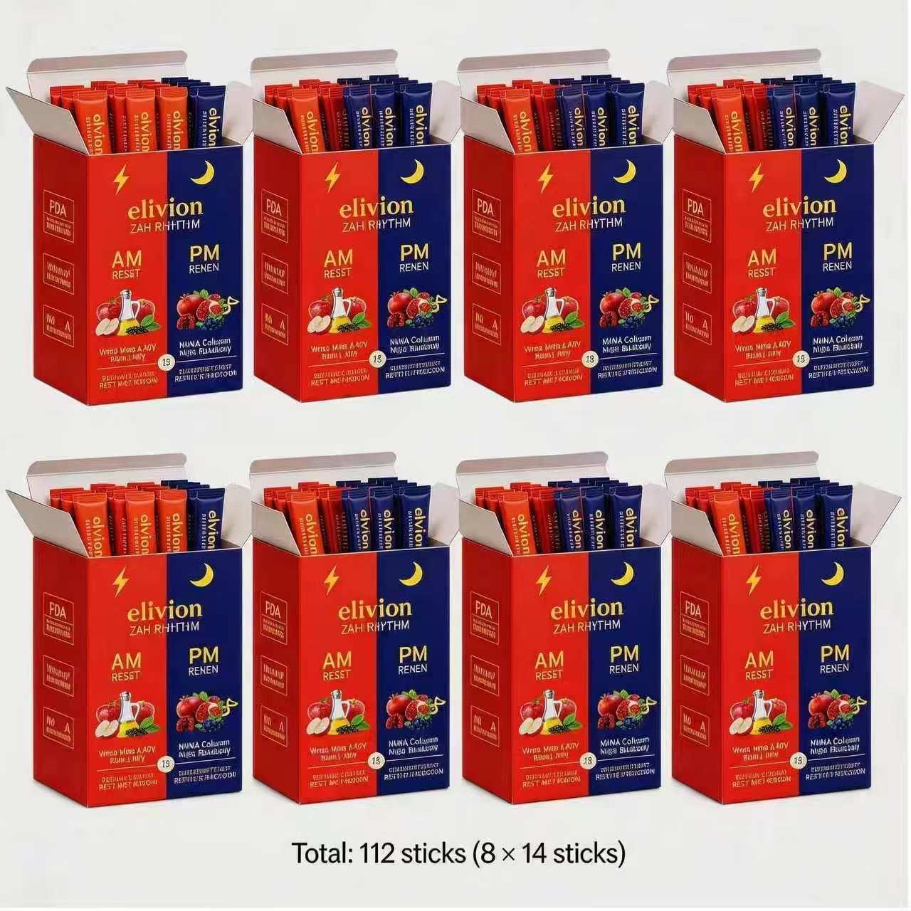Daily Wellness Jelly Sticks AM & PM, Healthy Metabolism & Relaxation Support - 14 Sticks, Apple & Blueberry, Contains Apple Cider Vinegar, Collagen, Chia Seeds, Non-GMO